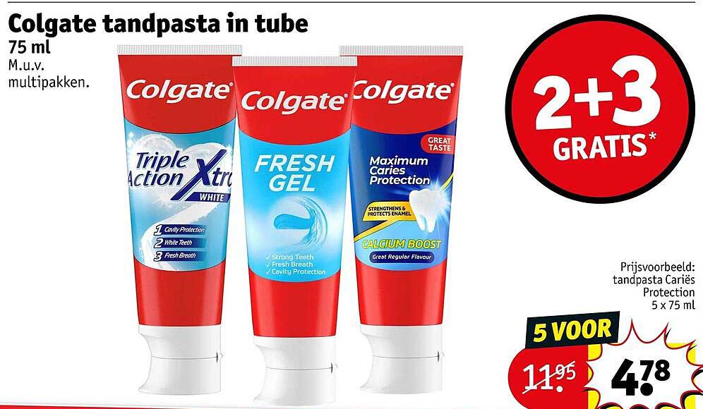Colgate tandpasta in tube 75 ml 2+3 GRATIS*