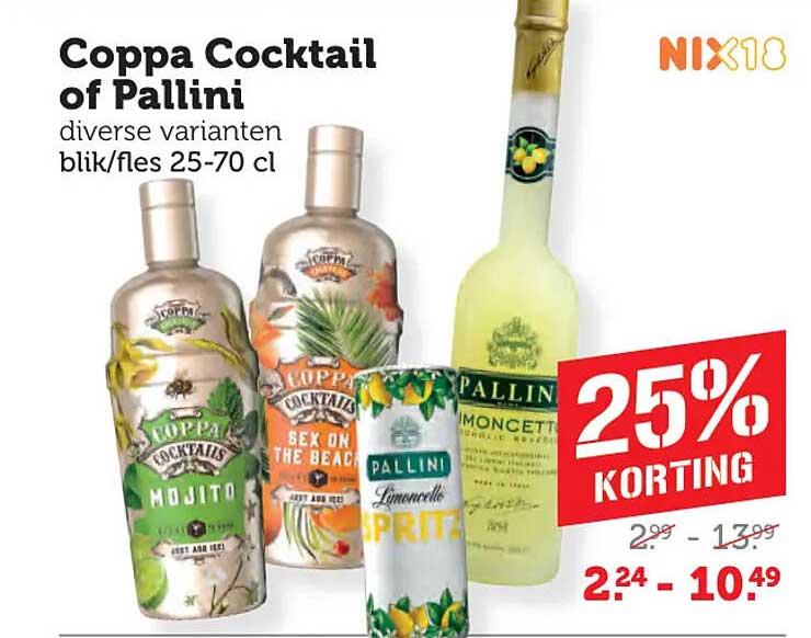 Coppa Cocktail of Pallini diverse varianten blik/fles 25-70 cl 25% KORTING