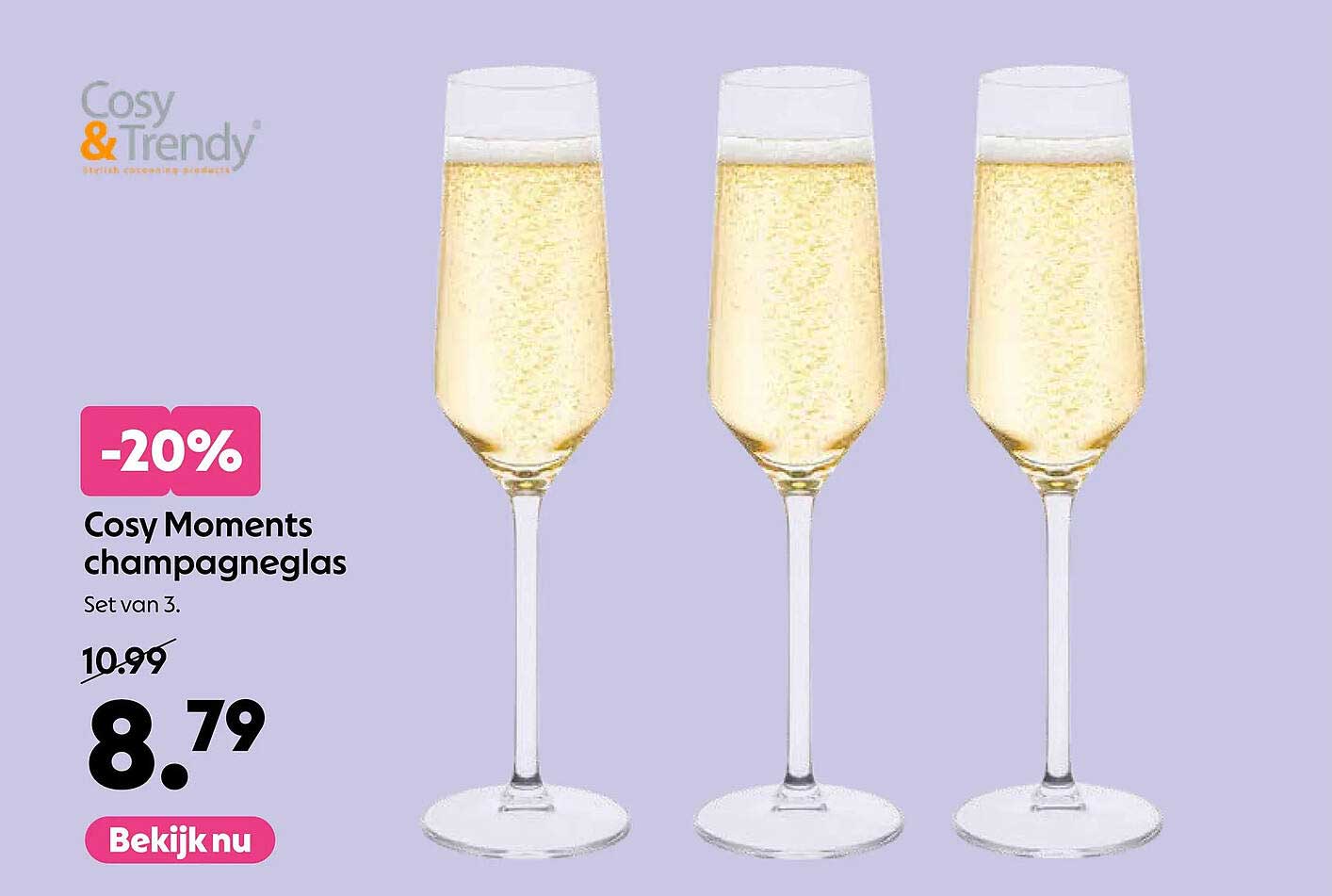 Cosy Moments champagneglas Set van 3. -20%