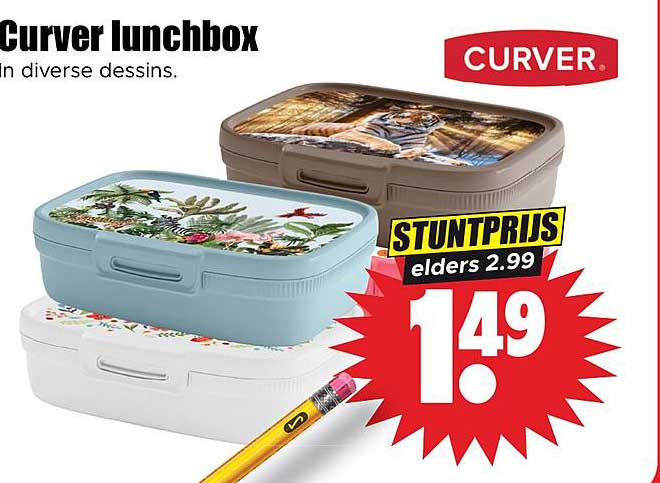 Curver lunchbox In diverse dessins. STUNTPRIJS elders 2.99