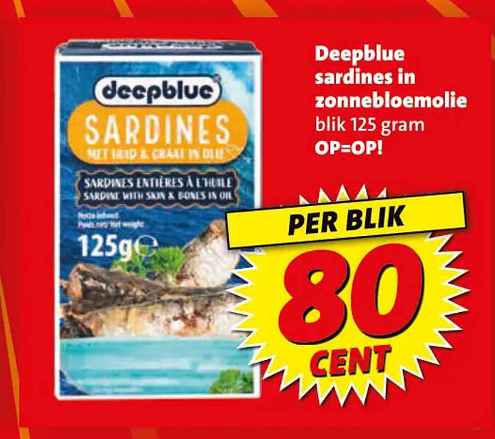 Deepblue sardines in zonnebloemolie blik 125 gram OP=OP!