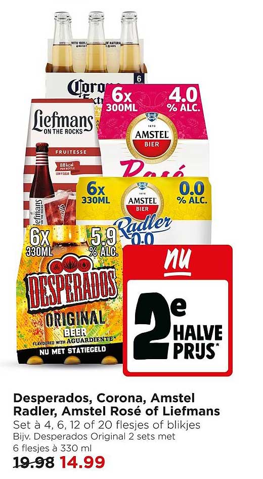 Desperados, Corona, Amstel Radler, Amstel Rosé of Liefmans 2e halve prijs