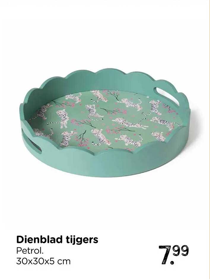 Dienblad tijgers Petrol. 30x30x5 cm