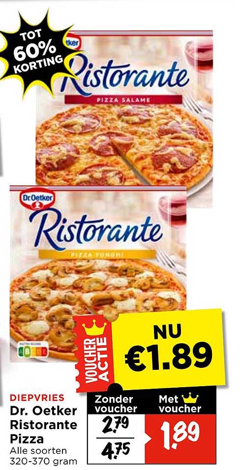Diepvries Dr. Oetker Ristorante Pizza Alle soorten 320-370 gram