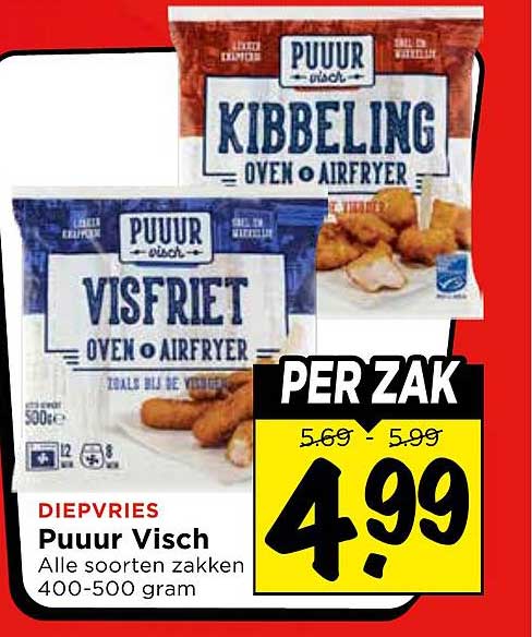Diepvries Puuur Visch Alle soorten zakken 400-500 gram PER ZAK