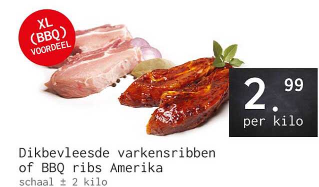 Dikbevrleesde varkensribben of BBQ ribs Amerika schaal ± 2 kilo XL (BBQ) voordeel