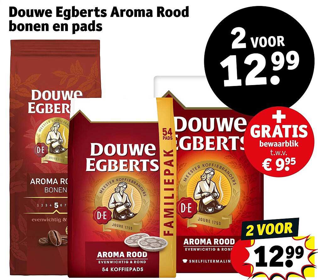 Douwe Egberts Aroma Rood bonen en pads 2 voor 12.99 + gratis bewaarblik t.w.v. € 9,95