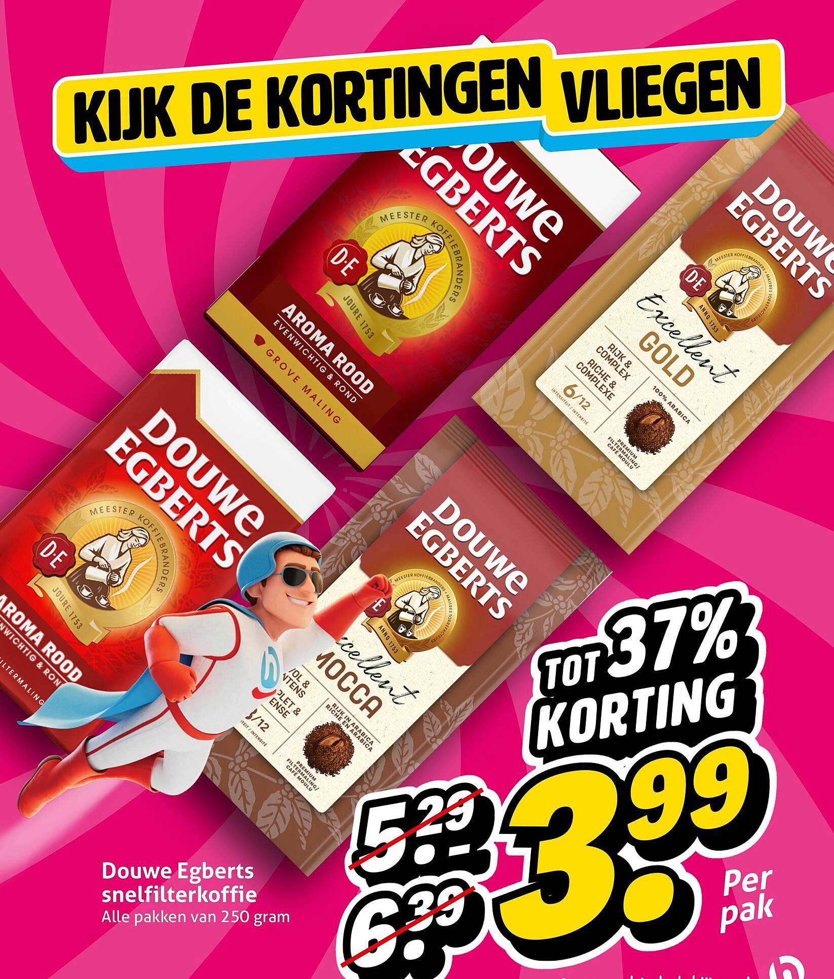 Douwe Egberts snelfilterkoffie Alle pakken van 250 gram tot 37% korting