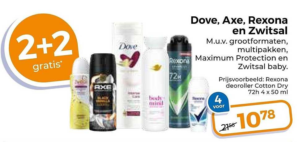 Dove, Axe, Rexona en Zwitsal 2+2 gratis