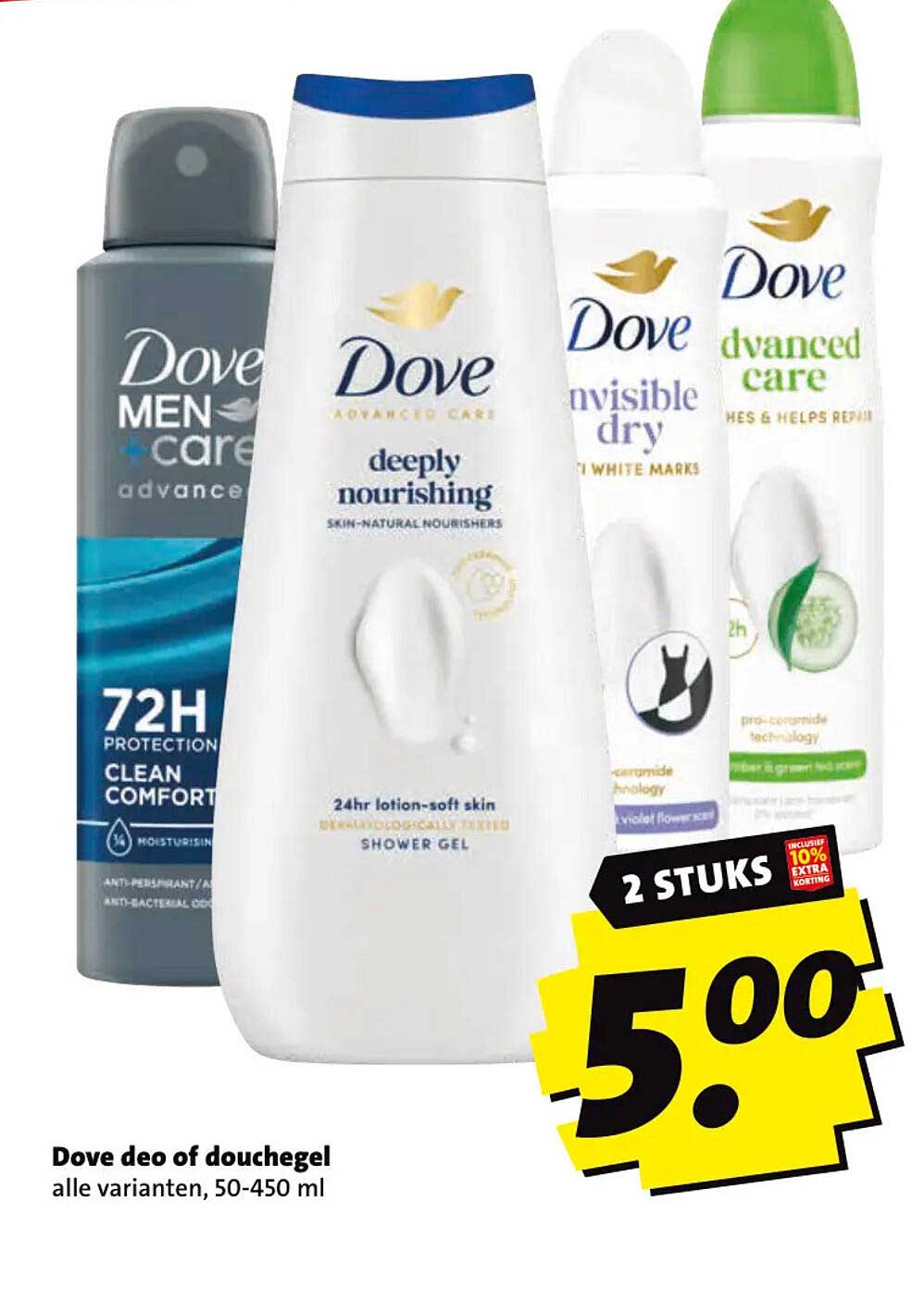Dove deo of douchegel alle varianten, 50-450 ml 2 STUKS