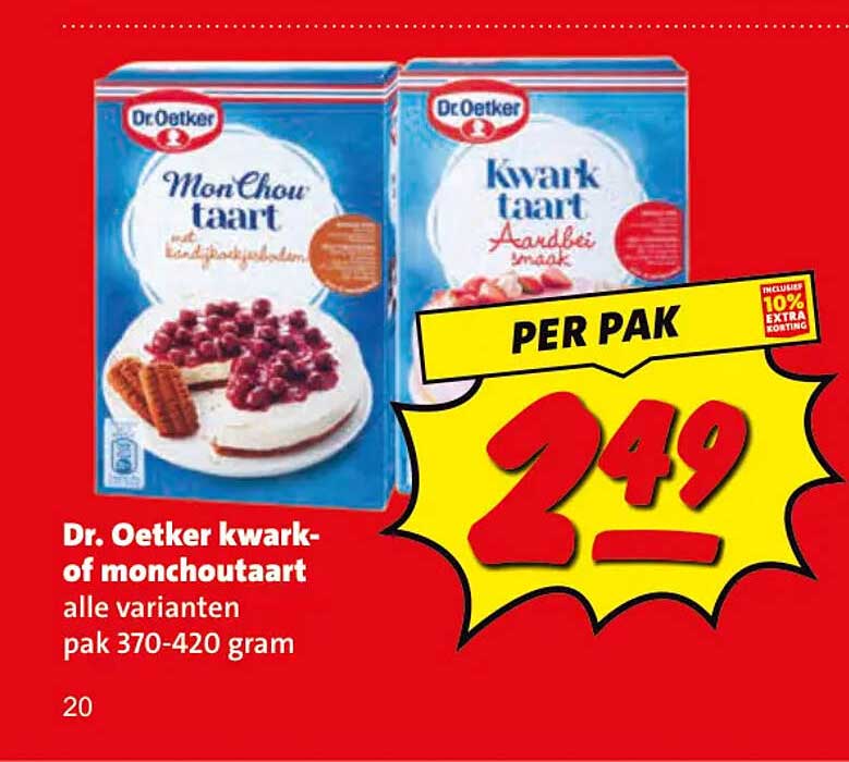 Dr. Oetker kwark- of monchoutaart alle varianten pak 370-420 gram