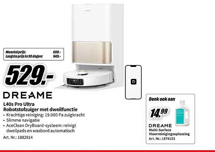 DREAME L40s Pro Ultra Robotstofzuiger met dweilfunctie