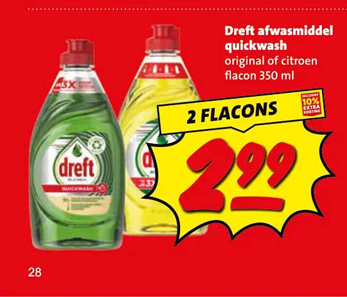 Dreft afwasmiddel quickwash original of citroen flacon 350 ml 2 flacons