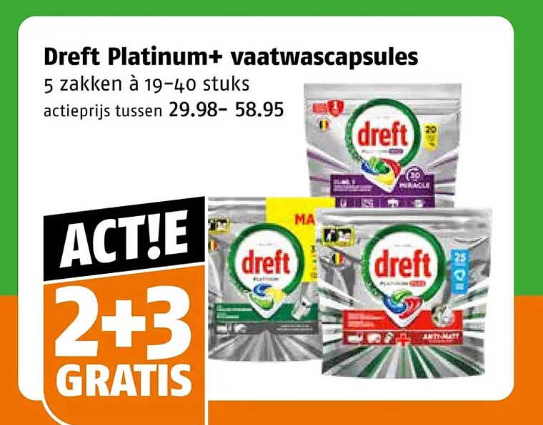 Dreft Platinum+ vaatwascapsules 2+3 gratis