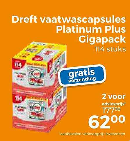 Dreft vaatwascapsules Platinum Plus Gigapack 114 stuks gratis verzending 2 voor