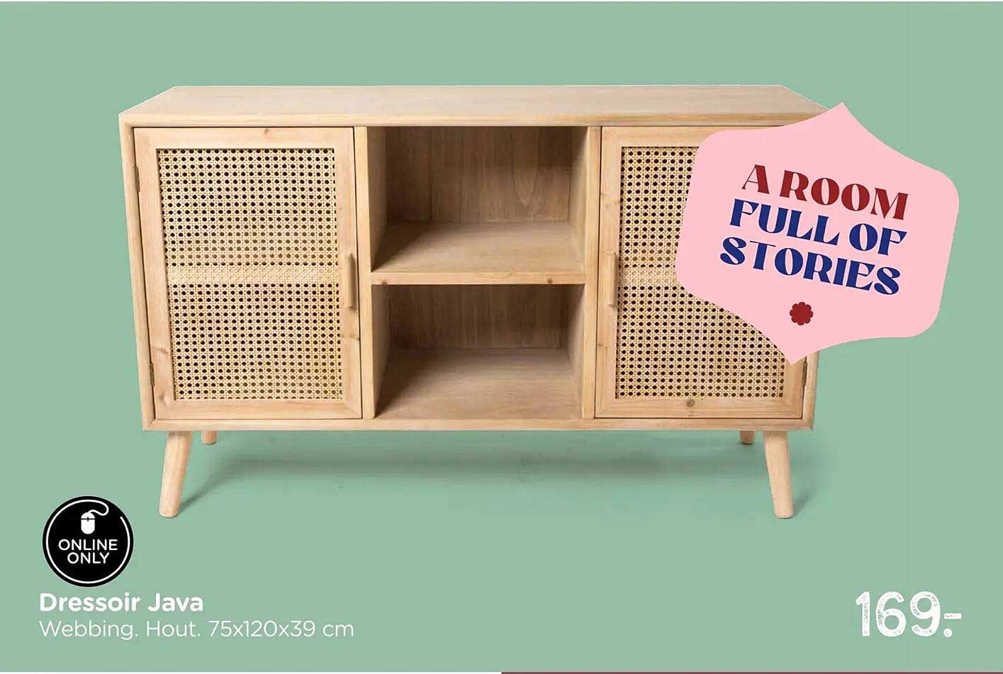 Dressoir Java Webbing, Hout. 75x120x39 cm