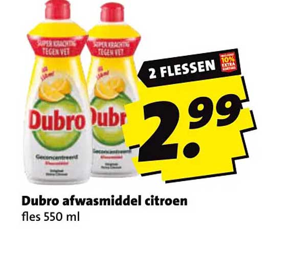 Dubro afwasmiddel citroen fles 550 ml 2 flessen