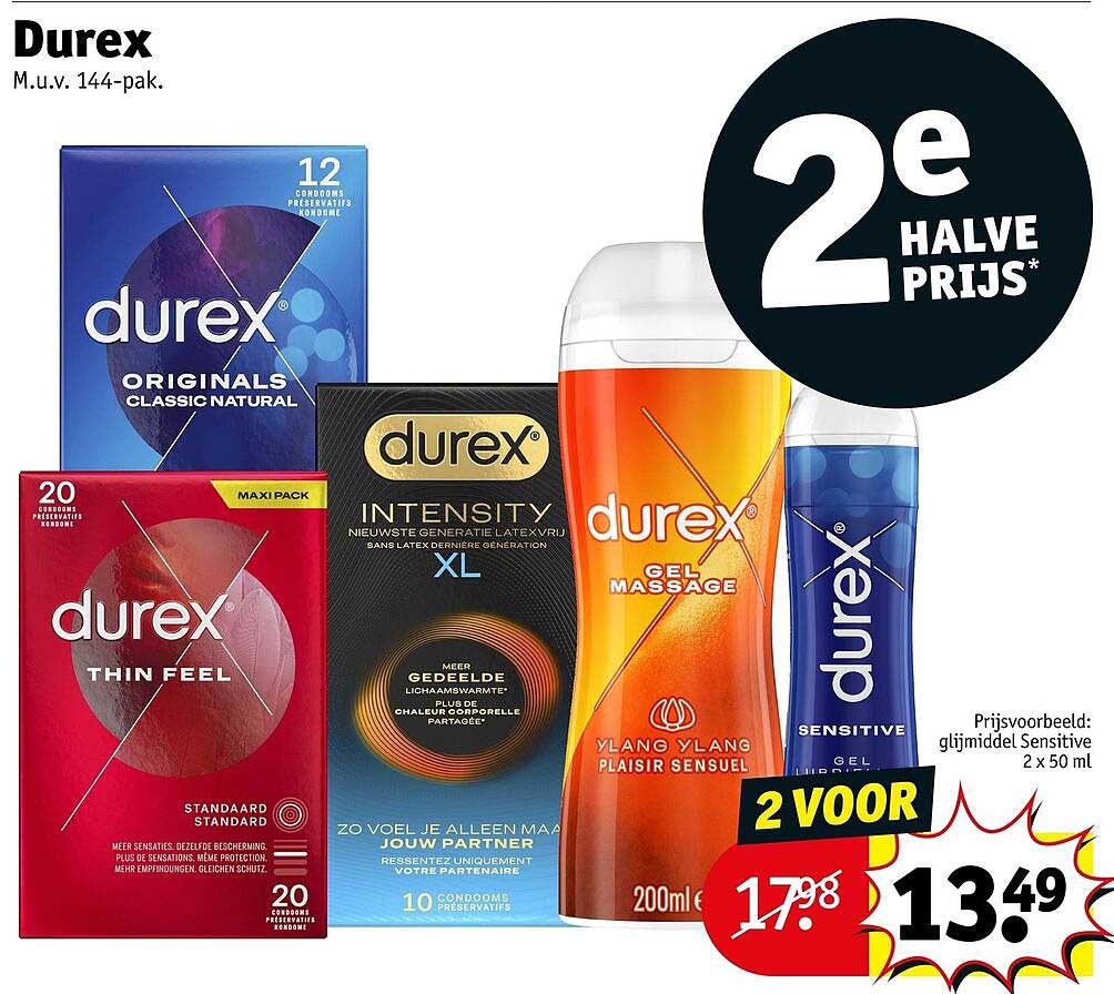 Durex M.u.v. 144-pak. 2e halve prijs