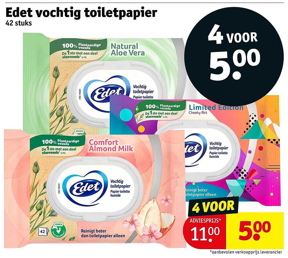 Edet vochtig toiletpapier 42 stuks 4 voor 5.00