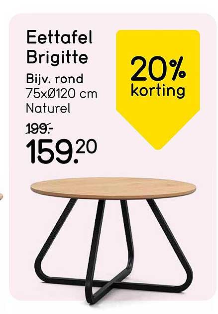 Eettafel Brigitte Bijv. rond 75xø120 cm Naturel 20% korting