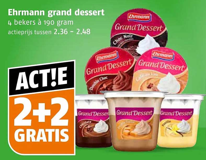 Ehrmann grand dessert 4 bekers à 190 gram 2+2 gratis