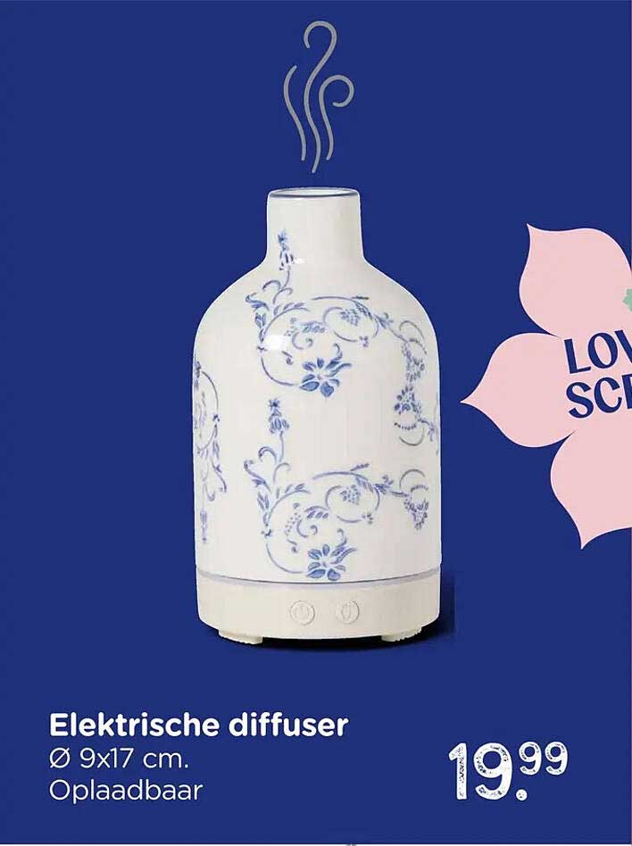Elektrische diffuser Ø 9x17 cm. Oplaadbaar