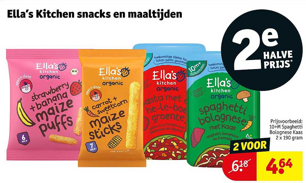 Ella's Kitchen snacks en maaltijden 2e halve prijs