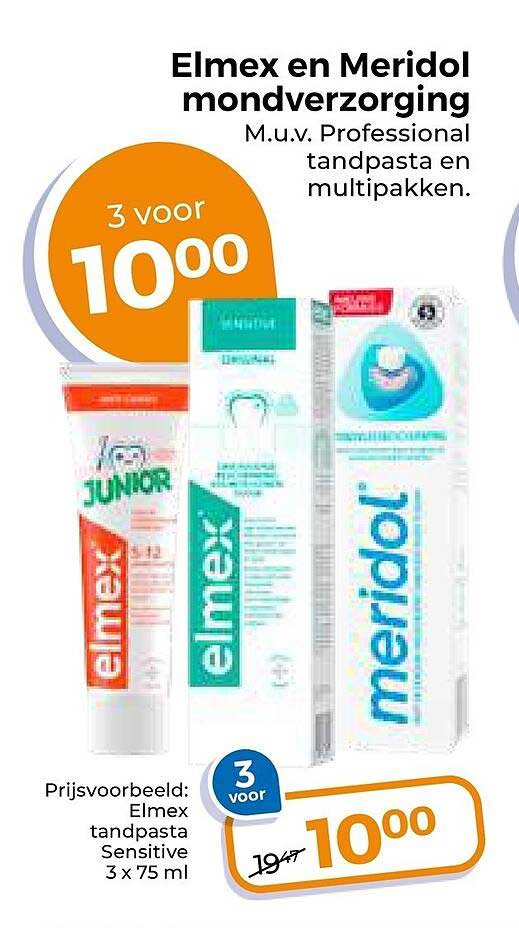 Elmex en Meridol mondverzorging M.u.v. Professional tandpasta en multipakken. 3 voor 10,00