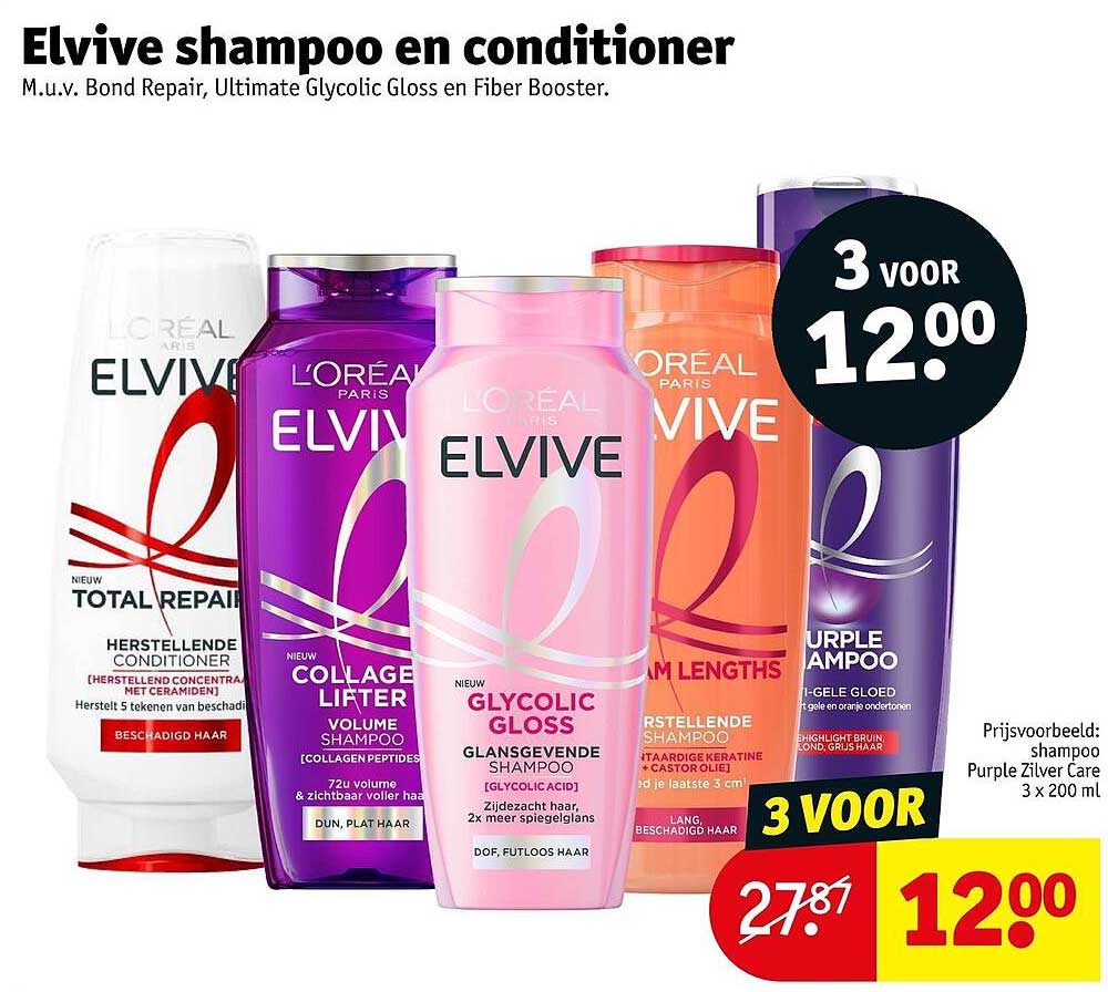 Elvive shampoo en conditioner 3 voor 12.00
