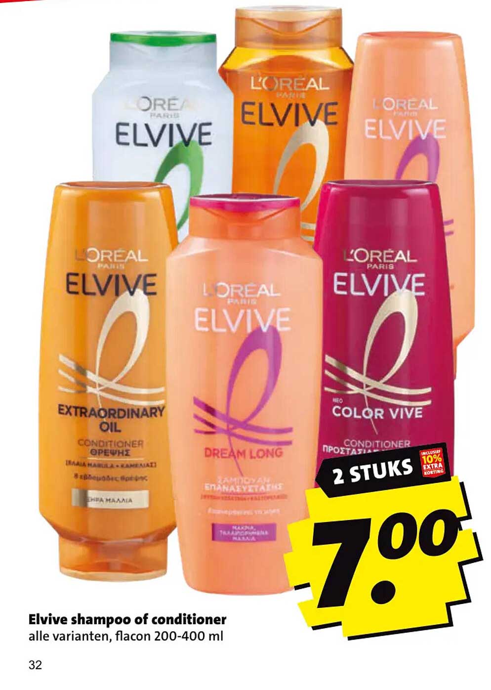 Elvive shampoo of conditioner, alle varianten, flacon 200-400 ml 2 STUKS