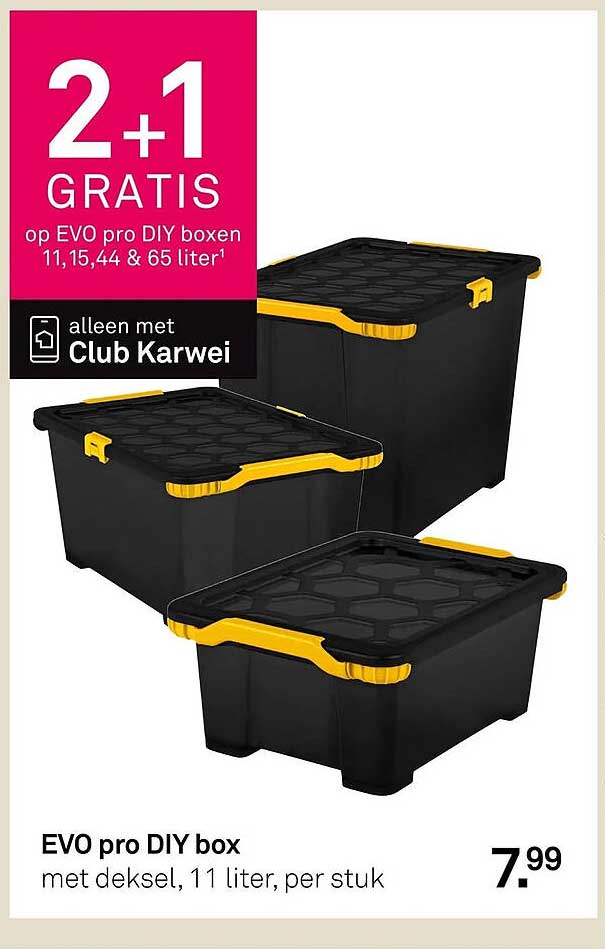 EVO pro DIY box met deksel, 11 liter, per stuk 2+1 GRATIS