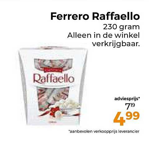 Ferrero Raffaello 230 gram Alleen in de winkel verkrijgbaar.
