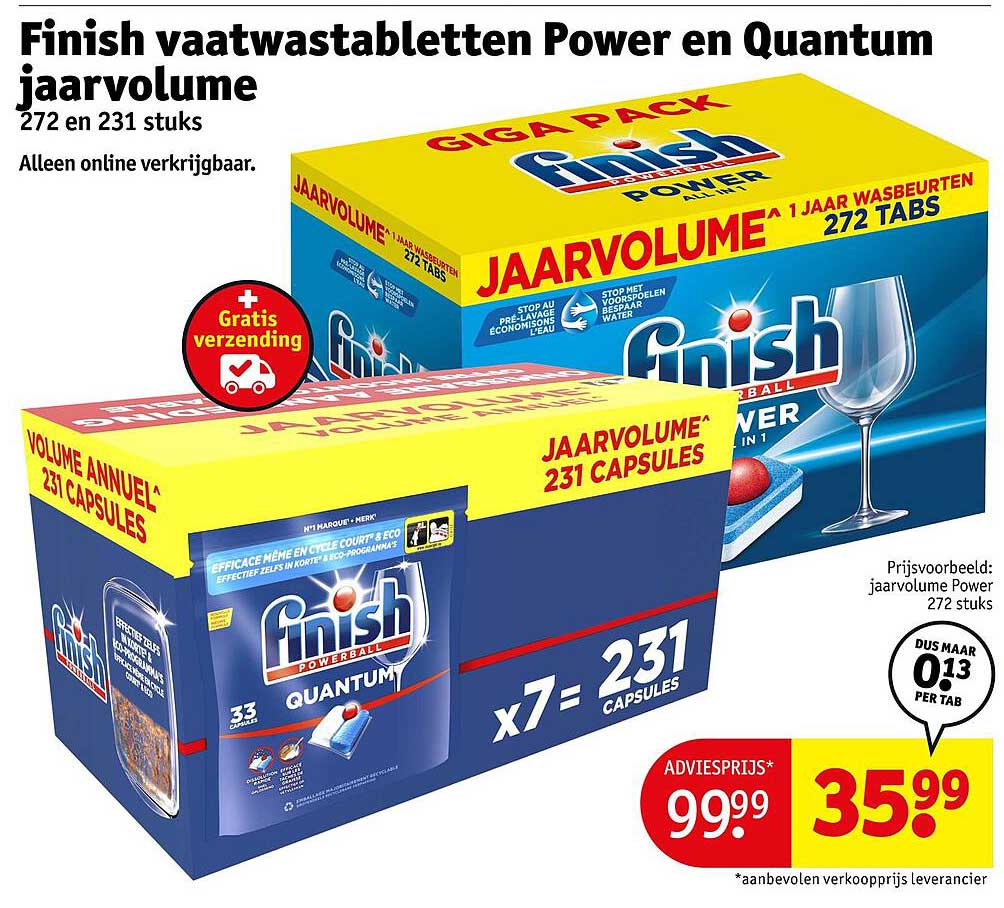 Finish vaatwastabletten Power en Quantum jaarvolume 272 en 231 stuks