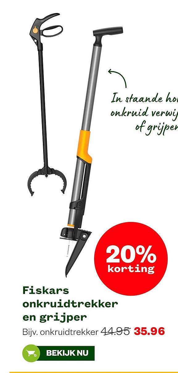 Fiskars onkruidtrekker en grijper 20% korting