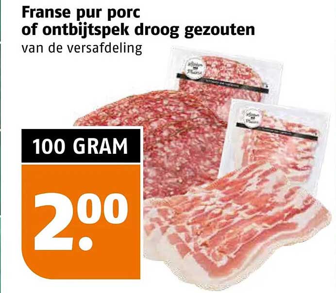 Franse pur porc of ontbijtspek droog gezouten van de versafdeling