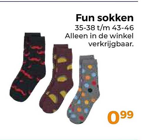 Fun sokken 35-38 t/m 43-46 Alleen in de winkel verkrijgbaar.