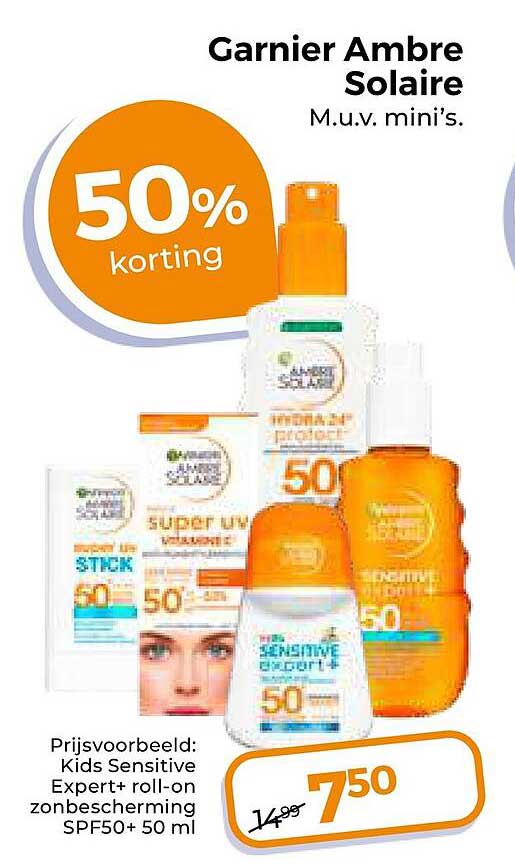 Garnier Ambre Solaire 50% korting M.u.v. mini's.