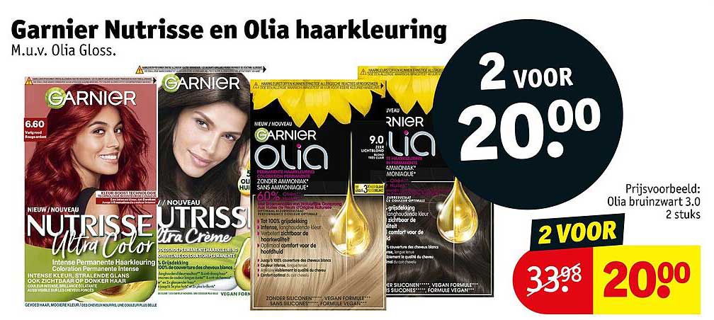 Garnier Nutrisse en Olia haarkleuring 2 voor 20.00