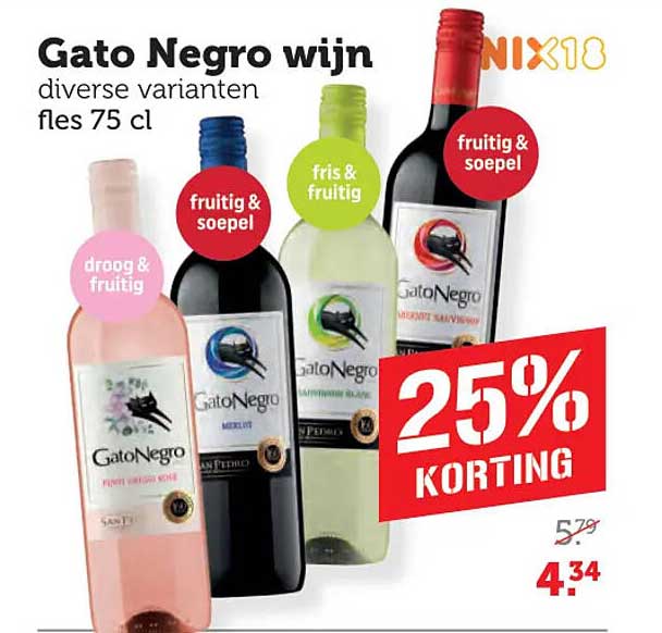 Gato Negro wijn diverse varianten fles 75 cl 25% KORTING