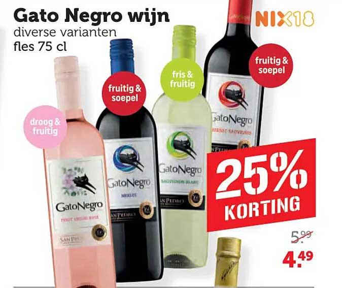 Gato Negro wijn diverse varianten fles 75 cl 25% KORTING