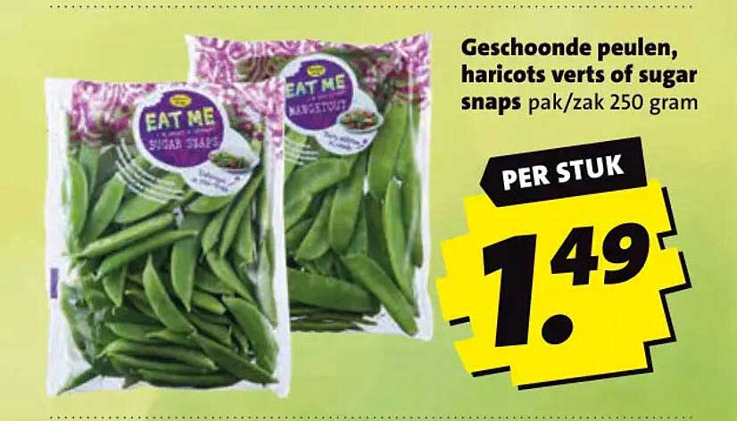 Geschoonde peulen, haricots verts of sugar snaps pak / zak 250 gram PER STUK