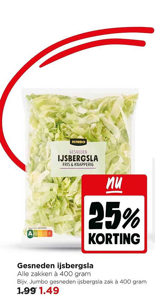 Gesneden ijsbergsla 25% korting