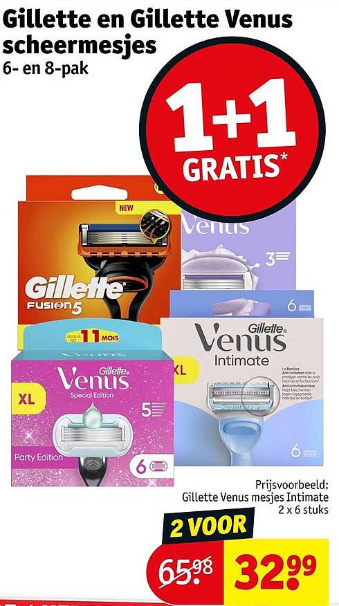 Gillette en Gillette Venus scheermesjes 6- en 8-pak 1+1 GRATIS*