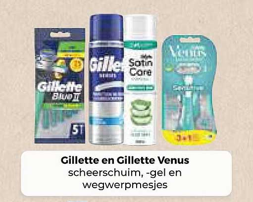 Gillette en Gillette Venus scheerschuim, -gel en wegwerppmesjes