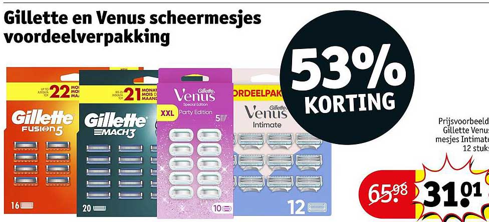 Gillette en Venus scheermesjes voordeelverpakking 53% korting