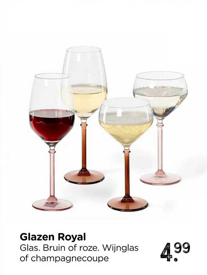 Glazen Royal Glas. Bruin of roze. Wijnglas of champagnecoupe
