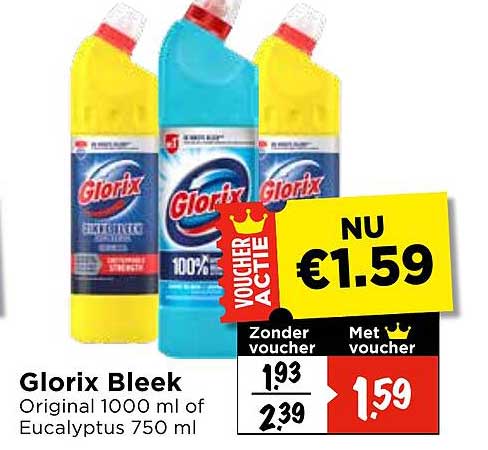 Glorix Bleek Original 1000 ml of Eucalyptus 750 ml