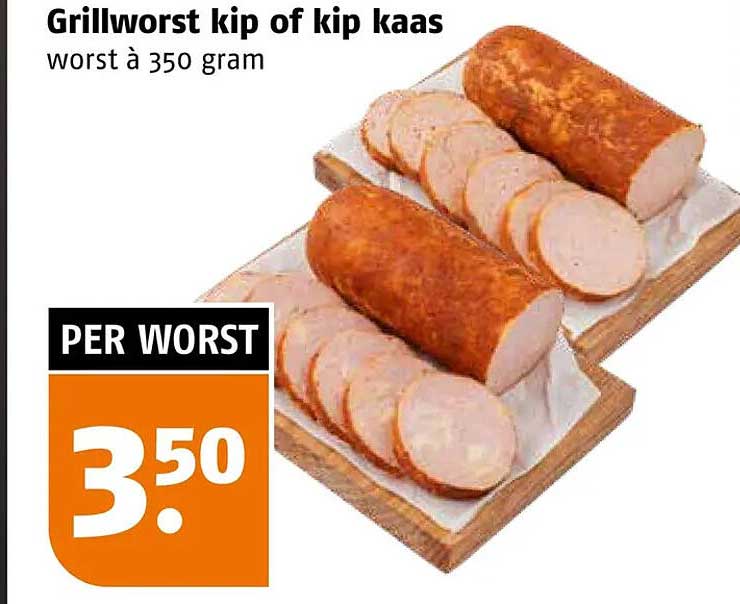 Grillworst kip of kip kaas worst à 350 gram