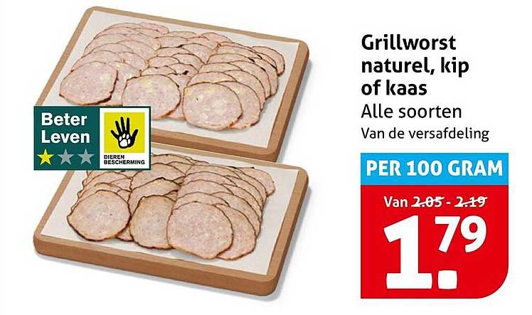 Grillworst naturel, kip of kaas Alle soorten Van de versafdeling