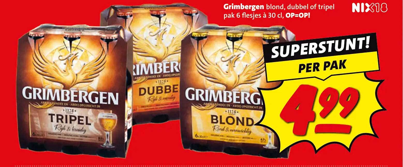 Grimbergen blond, dubbel of tripel pak 6 flesjes à 30 cl, OP=OP! SUPERSTUNT! PER PAK